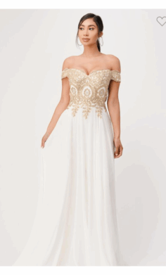 Vestido de Gala-25583 Blanco con Dorado