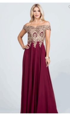 Vestido de Gala-25583 Vino con Dorado