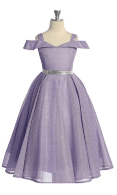 Vestido Infantil Lila con Brillos y Cinturón Plateado –4006