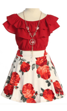 Vestido de Niña Estilo Floral con Blusa Roja de Volantes –2130S