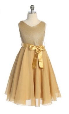 Vestido Elegante Dorado para Niña con Cinturón de Satén –2238