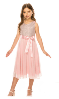 Vestido Elegante Rosa Pastel con Brillos para Niña –2238