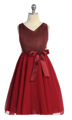 Vestido Elegante de Niña Vino con Lazo y Brillos –2238