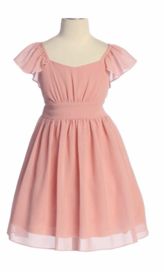 Vestido de niña rosa con mangas de volante – Modelo 2270