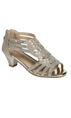 Zapatilla Dorada de Niña con Brillos y Tacón Bajo –PERFORM-60K