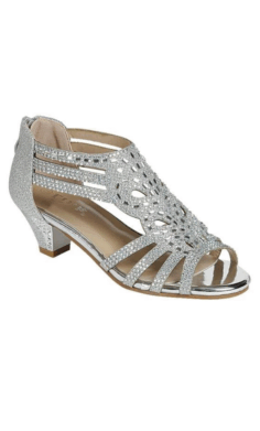 Zapatilla Plateada de Niña con Pedrería y Tacón Bajo –PERFORM-60K