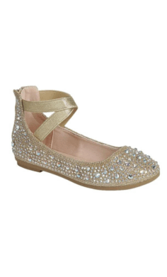 Zapato Flat con Brillos y Correa Cruzada para Niña –Larissa-83K