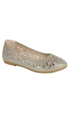 Zapato Plano Dorado con Brillos y Diseño Calado para Niña –Supple-65K