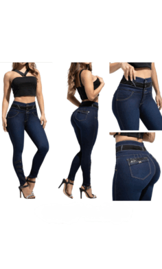 Jean Colombiano Azul Oscuro con Cinturón Decorado –80805